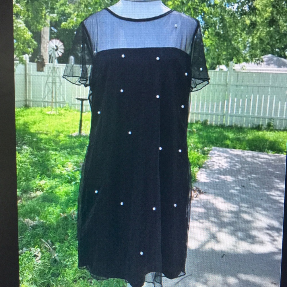 Elegant Black Sheer Dress with Pearl Accents